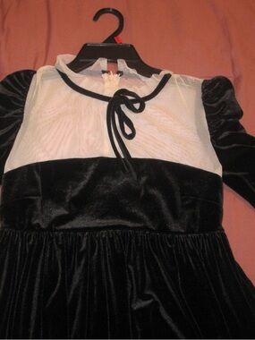 Chelsea & Violet Black and White Velvet Dress with Bow Neck